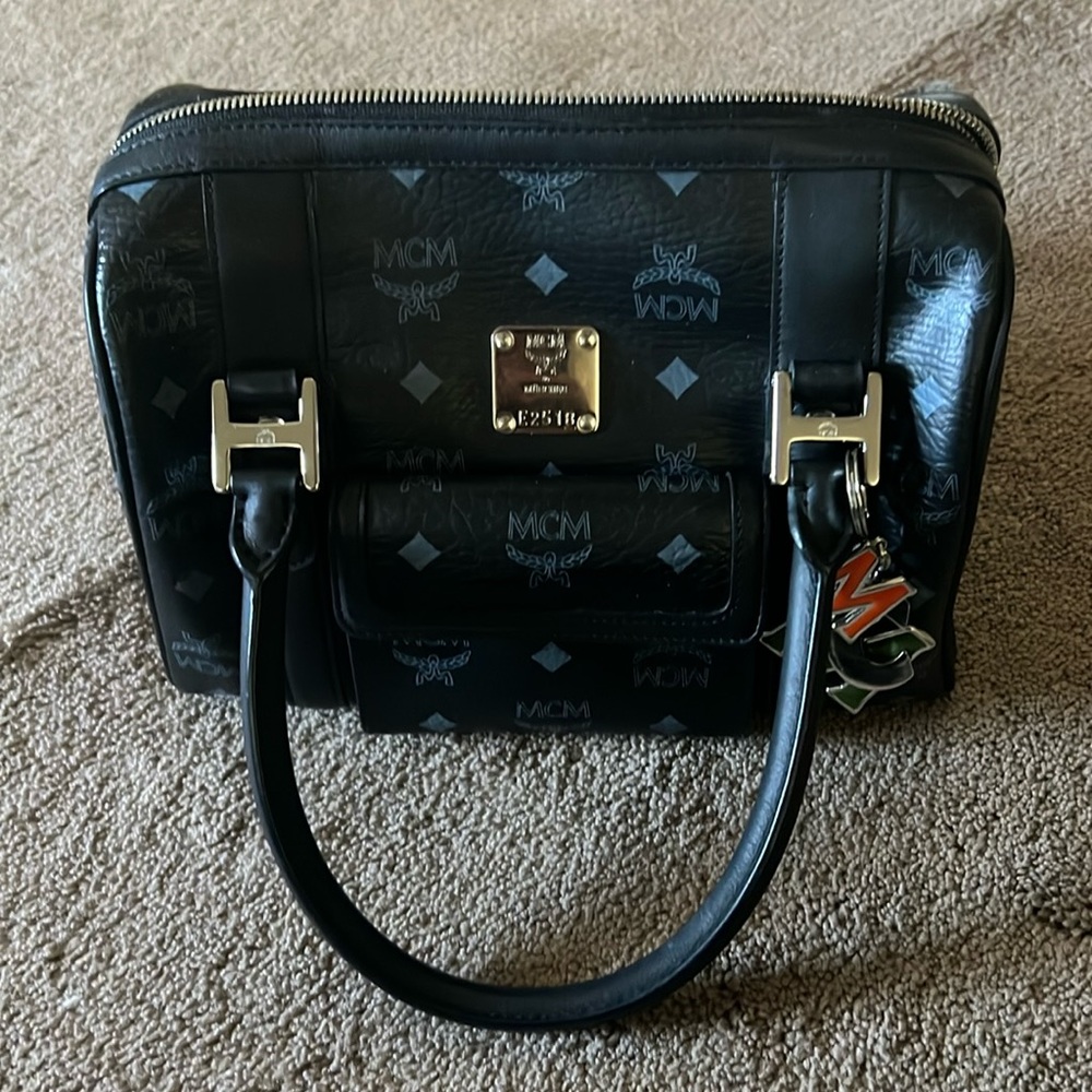 MCM Vicetos Black Boston Bag With Charms